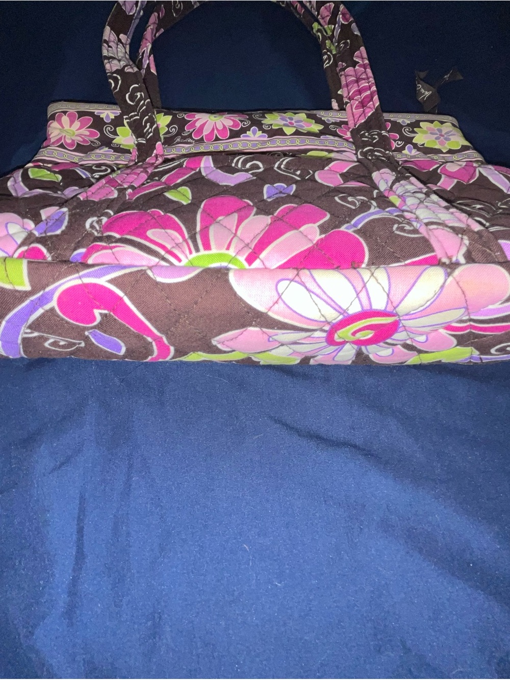 Vera Bradley Brown Quilted Shoulder Bag with Pink Floral Pattern - Picture 3 of 6